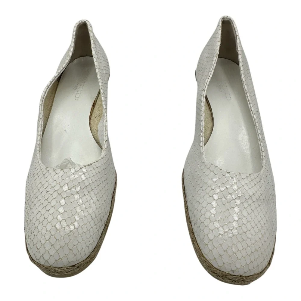 Hollywoud White Snake Embossed Wedge Espadrille Heels Made in Italy Size 7